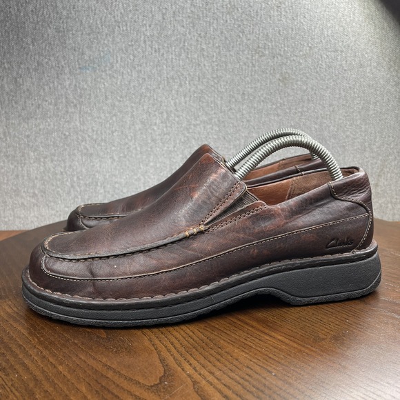 Clarks Loafer Shoes Men's Size 9.5M Brown Leather Comfort Active Air Slip 30162 - Picture 1 of 16